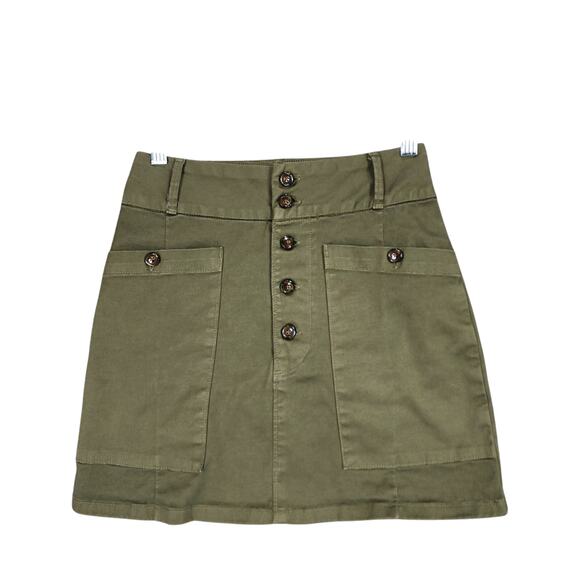 Frame Denim Mini Skirt 24 Women Army Olive Green Button Pockets Festival Stretch - Picture 1 of 6